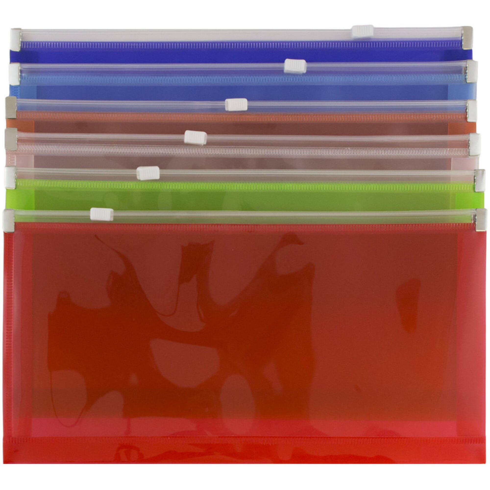 JAM Paper 5" x 10" Assorted Zip Closure Plastic Envelopes, 6ct.